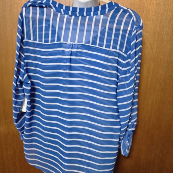 434. A.N.A NWT Blue White Striped Sheer Blouse XL - Picture 8 of 9